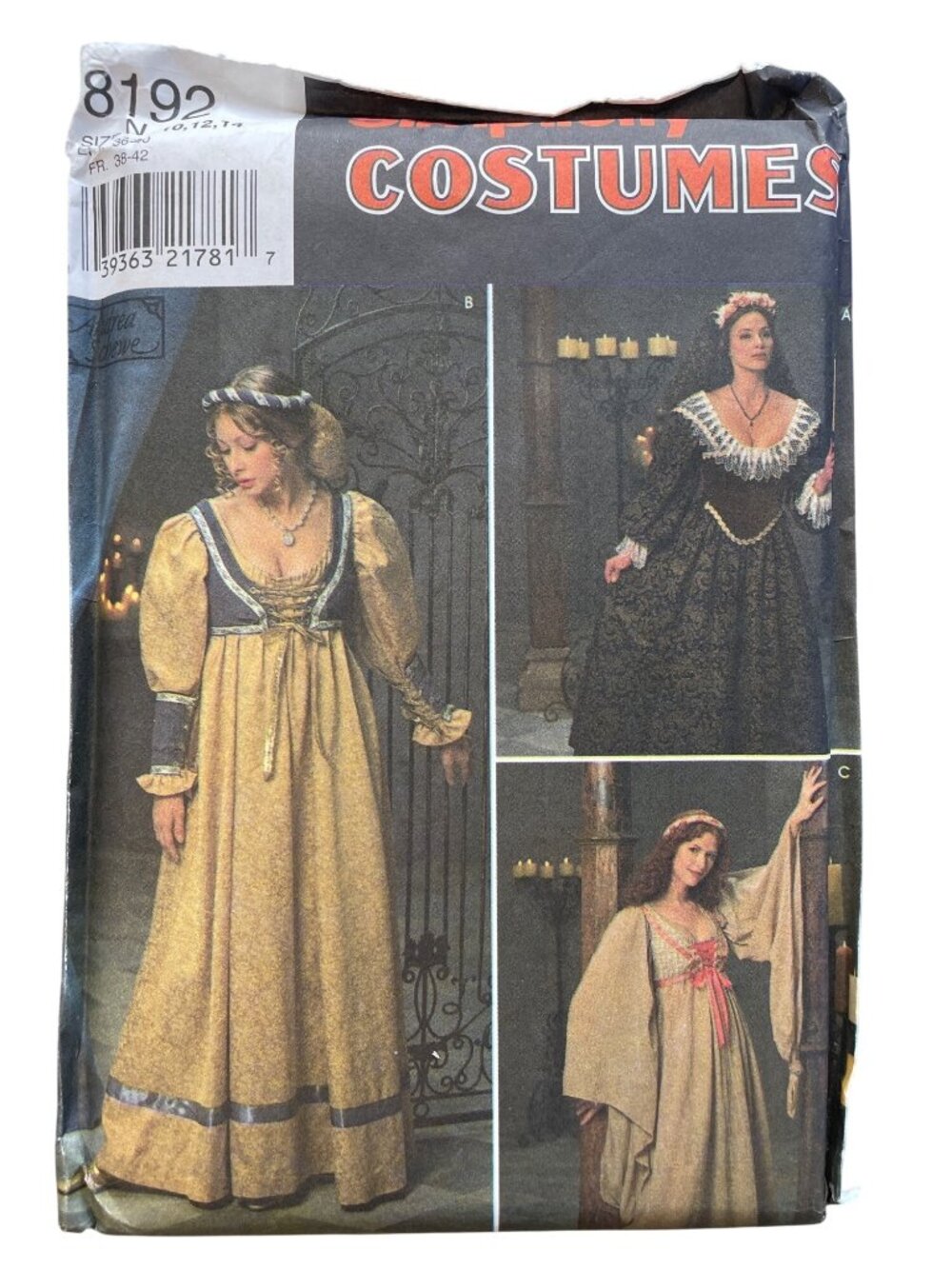 Vintage 90s Simplicity 8192 Renaissance Pattern Sizes 10-14 Costume UNCUT